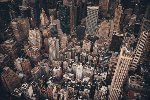 Midtown skyscraper buildings rooftop view in New York City