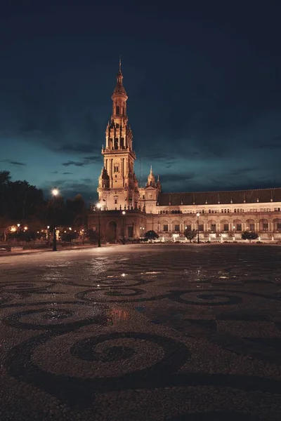 Noc w Sewilli Plaza de Espana — Zdjęcie stockowe