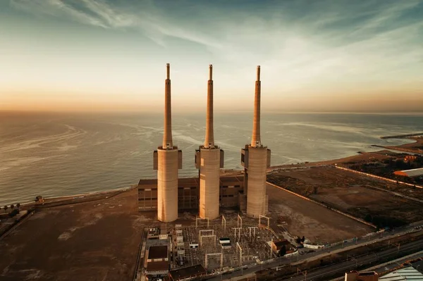 Besos thermic power plant aerial sunrise — Stock Photo, Image