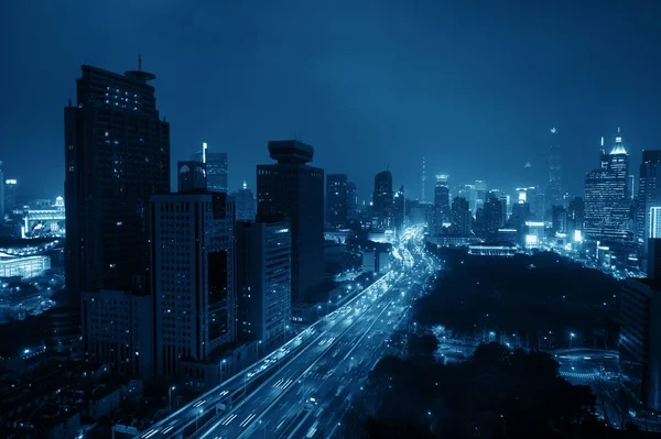 Shanghai luchtfoto nacht weergave — Stockfoto
