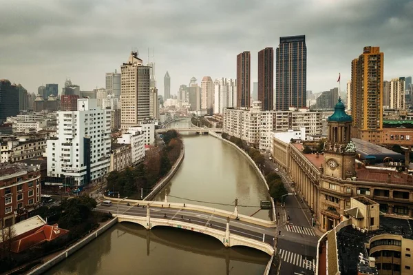 Luchtfoto van de Shanghai Suzhou Creek — Stockfoto