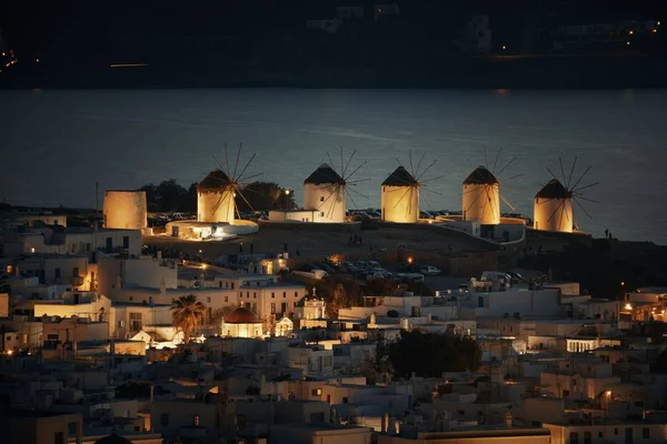 Νύχτα Ανεμόμυλος Μύκονος — Φωτογραφία Αρχείου