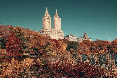 Central Park'a sonbahar ve binalar midtown manhattan new york City