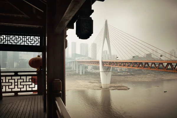 Complexo Hongyadong Com Ponte Arquitetura Urbana Cidade Chongqing China — Fotografia de Stock
