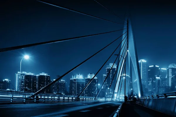 Puente Arquitectura Urbana Ciudad Por Noche Chongqing China —  Fotos de Stock