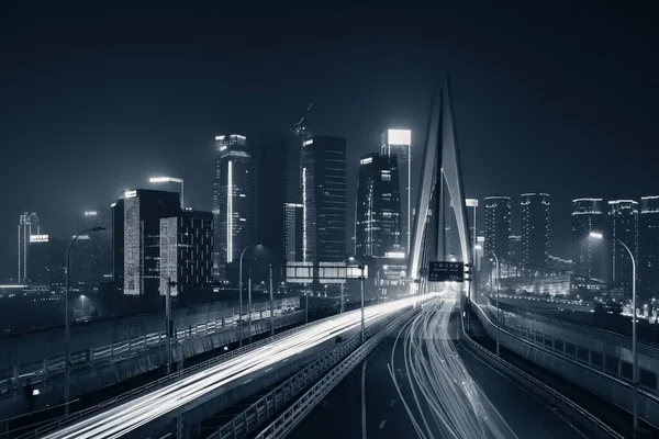 Brug Lichtspoor Nachts Chongqing China — Stockfoto