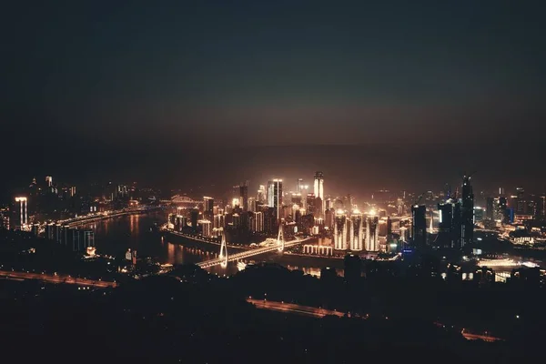 Edificios Urbanos Horizonte Ciudad Por Noche Chongqing — Foto de Stock