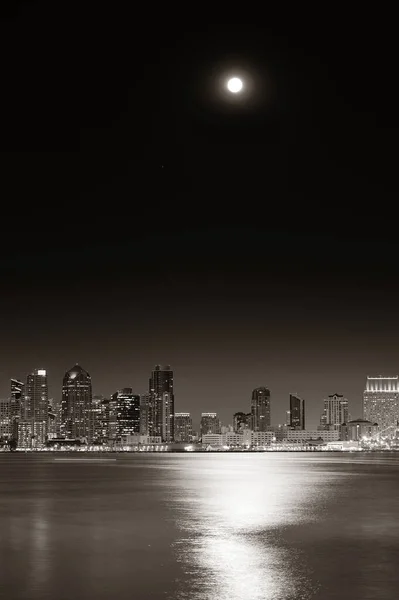 San Diego Downtown Skyline Full Moon Water Night — Stock Photo, Image