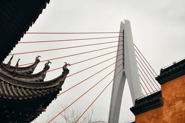 Most Starým Domem Městské Městské Architektury Chongqing Čína — Stock fotografie