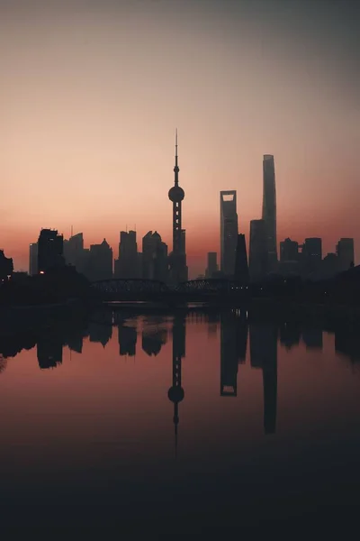Шанхайський Силует Хмарочоса Перед Світанком Рано Вранці Китаї — стокове фото