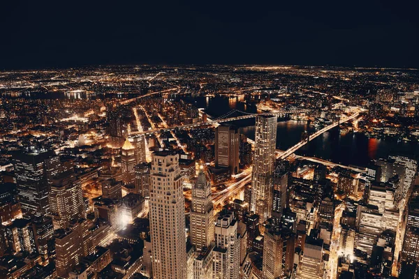Vista Nocturna Azotea Del Centro Nueva York Con Rascacielos Urbanos —  Fotos de Stock