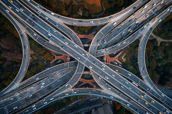 Shanghai Yanan Road Wiadukt Most Dużym Natężeniem Ruchu Chinach — Zdjęcie stockowe