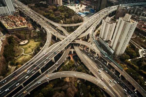 Shanghai Yanan Road Wiadukt Most Dużym Natężeniem Ruchu Chinach — Zdjęcie stockowe