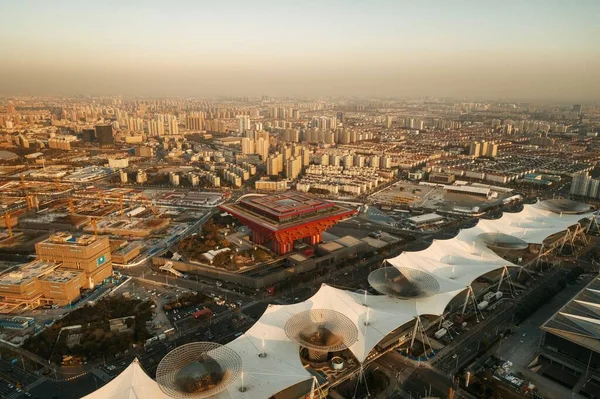 Шанхай Експо Парку Вид Зверху Сіті Горизонт Хмарочосів Китаї — стокове фото