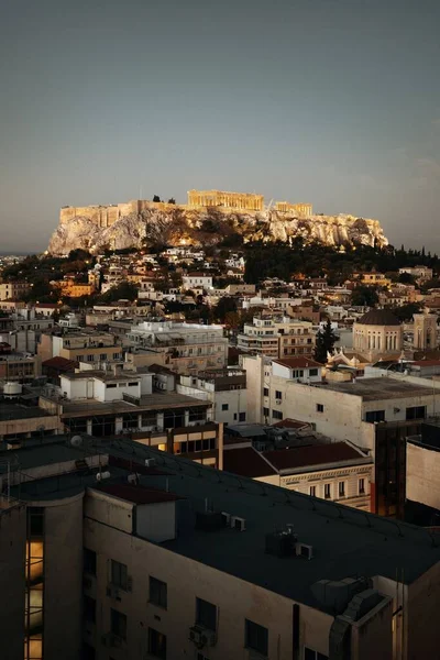 Θέα Στον Ορίζοντα Της Αθήνας Βράδυ Ελλάδα — Φωτογραφία Αρχείου