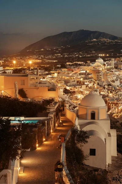 Santorini Panorama Ulice Noci Budovami Řecku — Stock fotografie