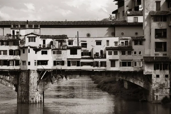 Ponte Vecchio Över Arno River Florens Italien Svart Och Vitt — Stockfoto