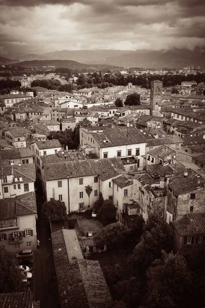 Vista Para Telhado Lucca Com Telhados Vermelhos Edifícios Históricos Cordilheira — Fotografia de Stock