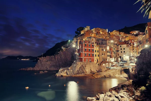 Riomaggiore Waterfront View Buildings Cinque Terre Night Italy — Stock Photo, Image