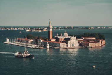 San Giorgio Maggiore kilise havadan görünümü Venedik, İtalya.