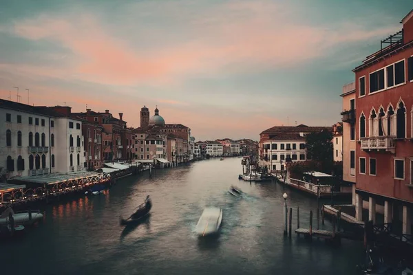 Coucher Soleil Sur Grand Canal Venise Avec Bâtiments Historiques Italie — Photo