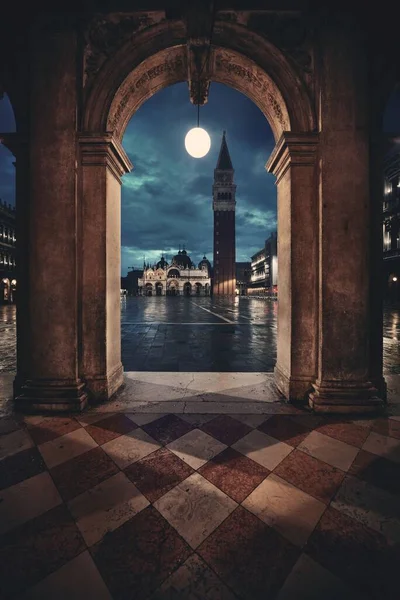 Hallway Nachtzicht Piazza San Marco Venetië Italië — Stockfoto