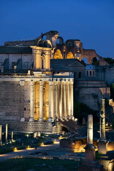 Rome Forum Avec Des Ruines Architecture Antique Nuit Italie — Photo