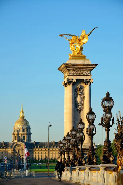 Ponte Alexandre Iii Con Scultura Lampione Vintage Parigi Francia — Foto Stock