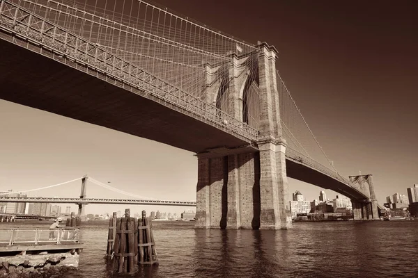 Brooklyn Brücke Wasser Downtown Manhattan New York City — Stockfoto