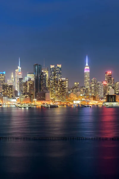 Skyline Midtown Sul Fiume Hudson New York Con Grattacieli Notte — Foto Stock