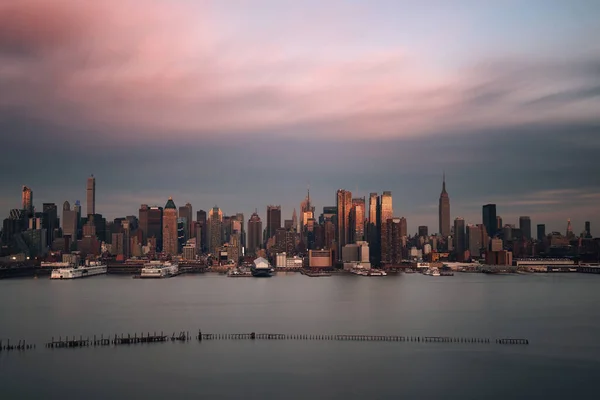 Skyline Midtown Sul Fiume Hudson New York Con Grattacieli Tramonto — Foto Stock