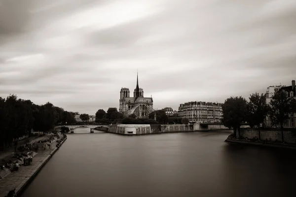Paris Vue Sur Ville Avec Notre Dame Cathédrale Sur Seine — Photo