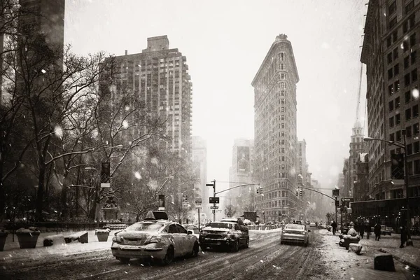 New York City Straatbeeld Winter Sneeuwstorm — Stockfoto