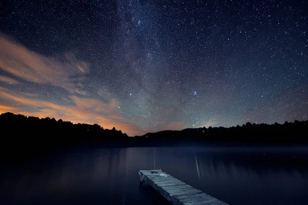 Láctea Sobre Lago Com Doca Stowe Vermont — Fotografia de Stock