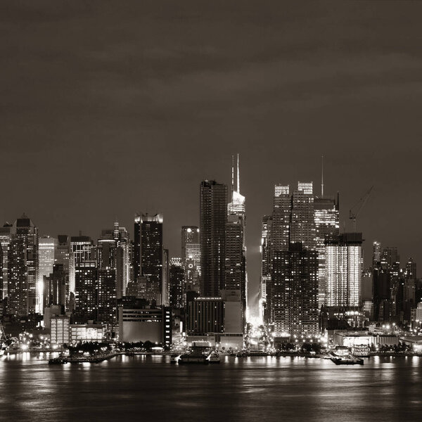 Manhattan midtown skyscrapers and New York City skyline at night