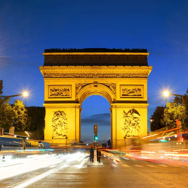 Arc Triomphe Vue Sur Rue Nuit Paris France — Photo