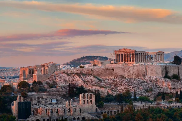 Atenas Horizonte Amanecer Visto Desde Cima Montaña Grecia — Foto de Stock