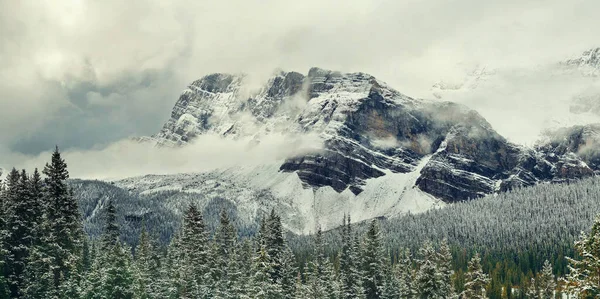 Panorama Lago Bow Com Neve Tampada Montanha Floresta Parque Nacional — Fotografia de Stock