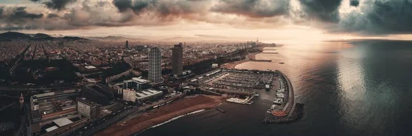 Coast Aerial Sunrise View Barcelona Spain — Stock Photo, Image