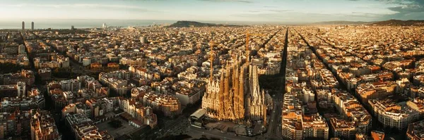 Bazylika Sagrada Familia Panoramiczny Widok Lotu Ptaka Jako Sławny Barcelona — Zdjęcie stockowe