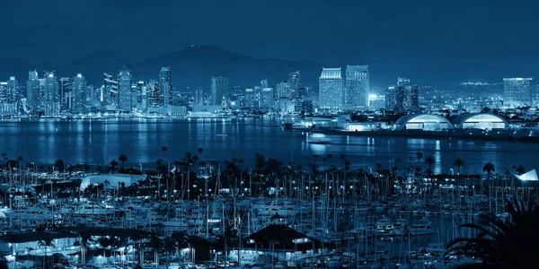 San Diego Downtown Skyline Night Boat Harbor — Stock Photo, Image