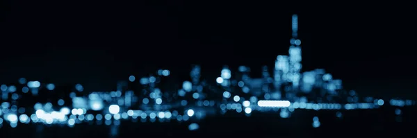 Nowy Jork Centrum Miasta Panorama Nieostry Bokeh Nocy — Zdjęcie stockowe