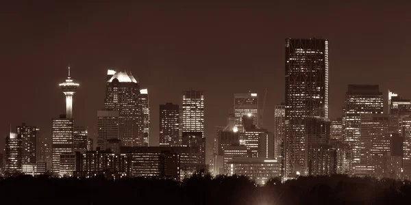 Calgary Belvárosi Panoráma Éjszaka Alberta Kanada — Stock Fotó