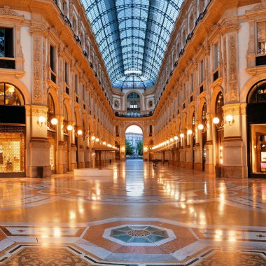 Galleria Vittorio Emanuele II alışveriş merkezi iç, Milano, İtalya.