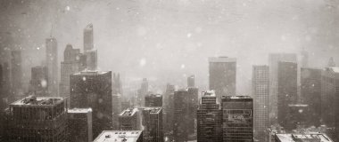 New York şehrinin tarihi mimarisi ile kış karında gökyüzü şehir manzarası 