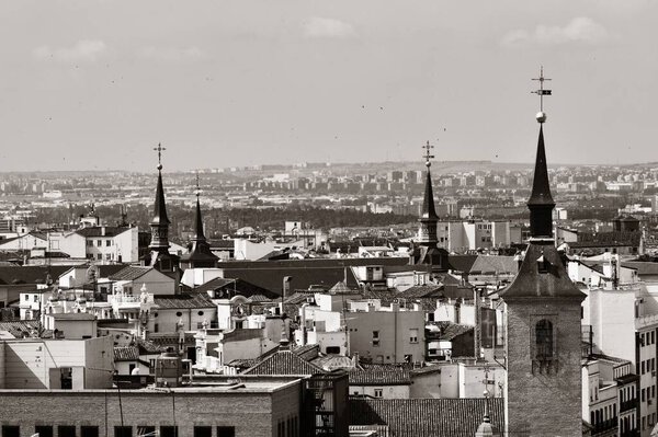 Madrid rooftop view of the city skyline in Spain.