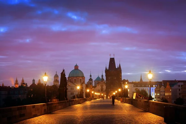 Charles Bridge Prague Czech Republic Night — Stock Photo, Image