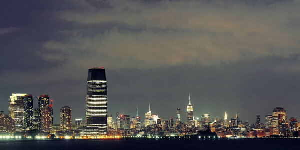New York City at night with urban architectures