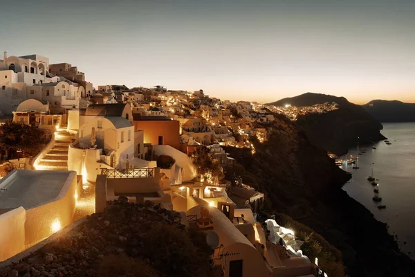 Santorini Skyline Natten Med Byggnader Grekland — Stockfoto