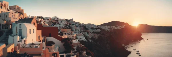 Santorini Panorama Východ Slunce Budovami Řecku — Stock fotografie